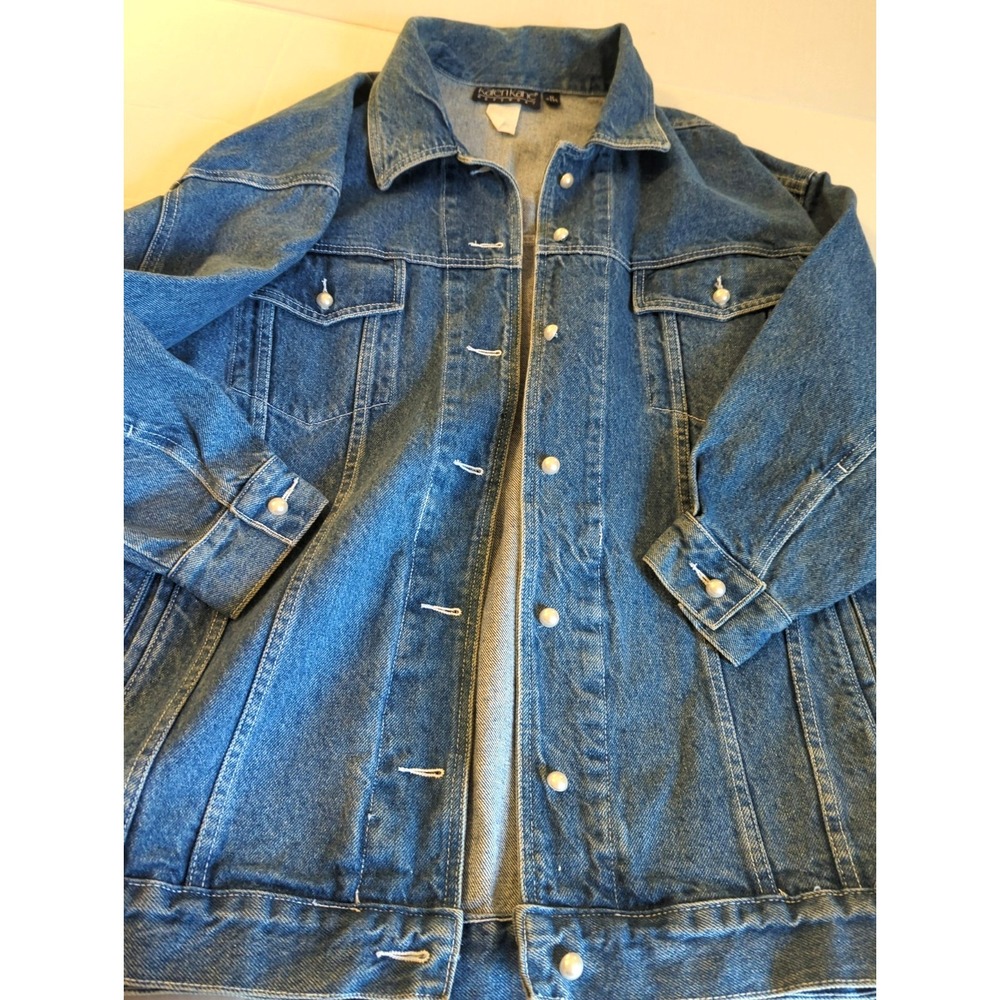 Vintage 70s Denim Jacket Women M Oversized Hip Length Pearl Buttons Boho Appeal